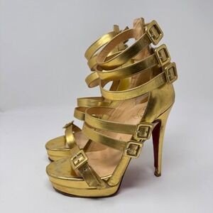 Christian Louboutin Differa 140 Gold Strappy Platform Heels – Size 36
